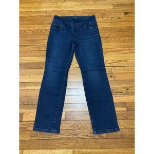 Lee Womens Pull On Jeans Size 12 Blue Dark Wash Slim Fit Slim Leg Mid Rise
